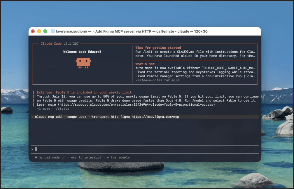 Claude Code terminal adding the Figma remote MCP server