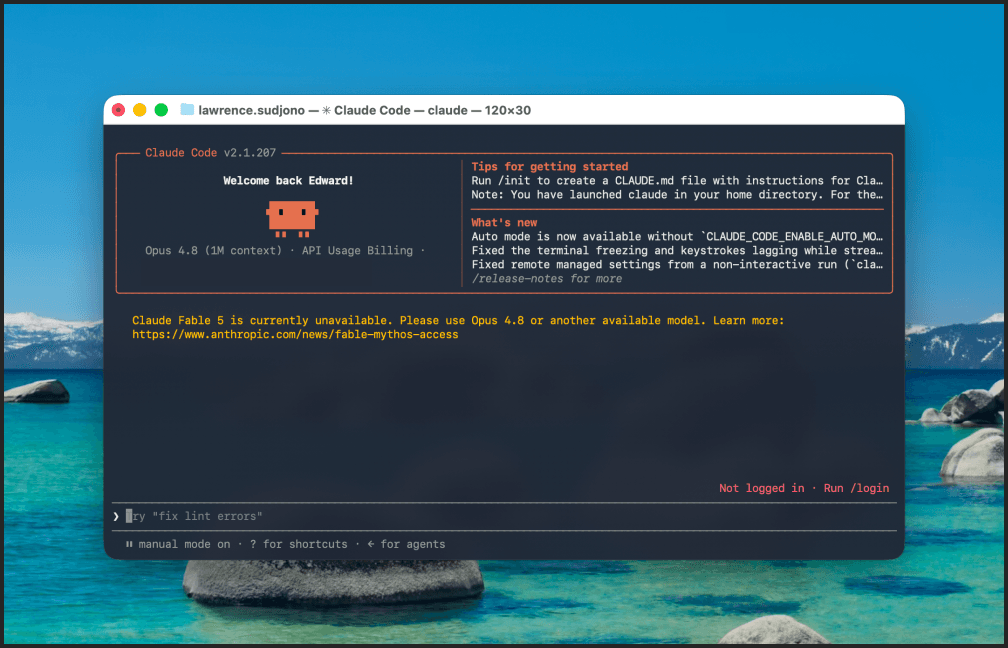 Terminal with the claude command to start Claude Code