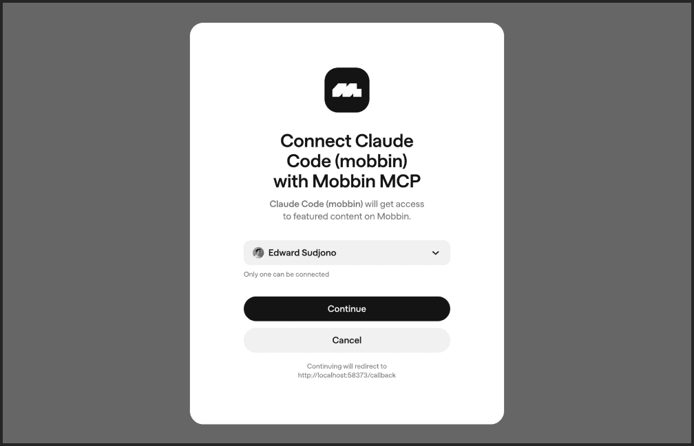 Connect Claude Code with Mobbin MCP authorization screen