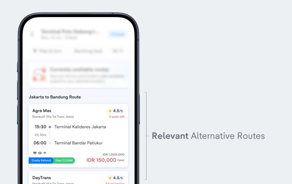 Relevant Alternative Routes on the search results list