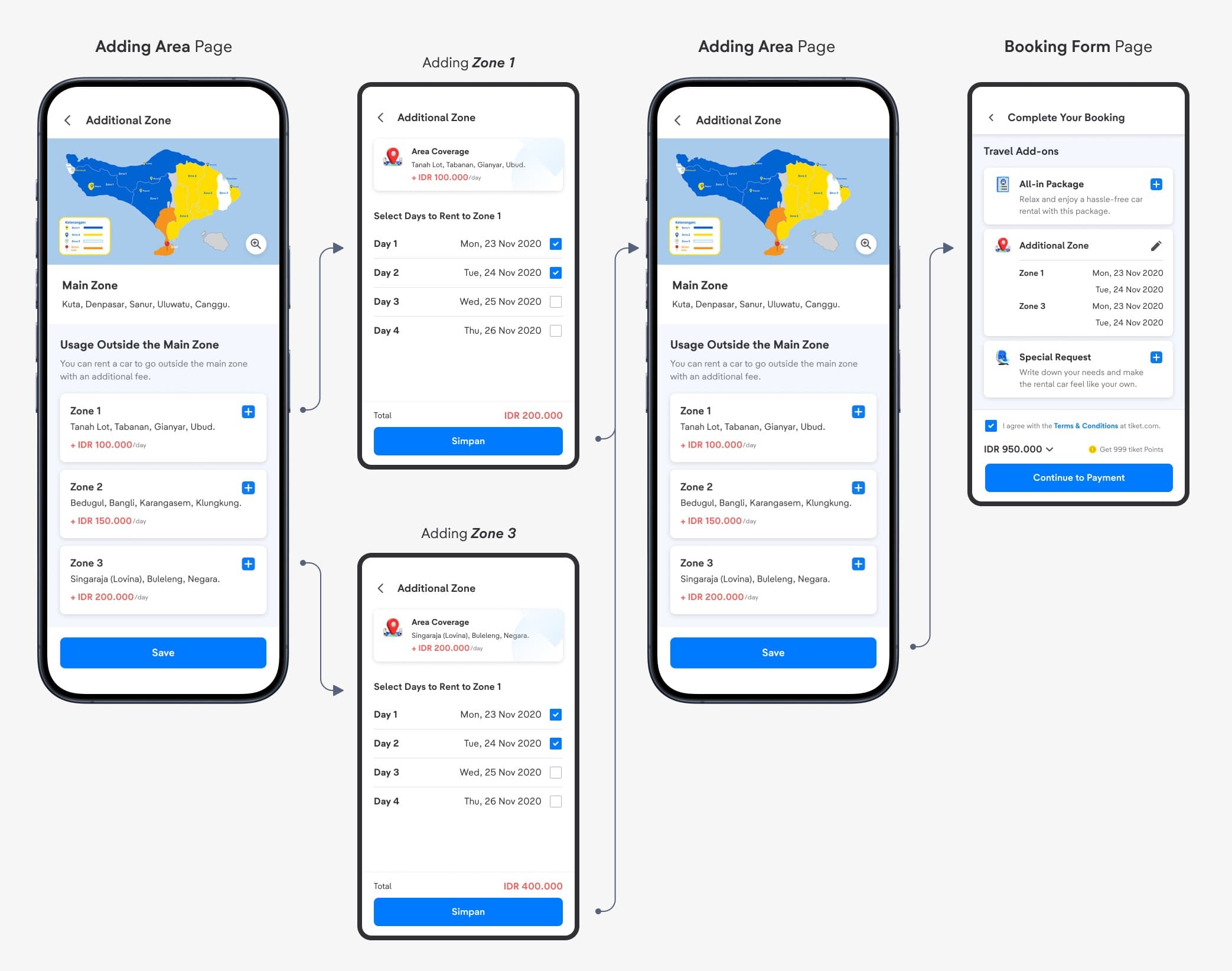 Adding Zones flow forcing payment for Zones 1 and 2 after selecting Zone 3
