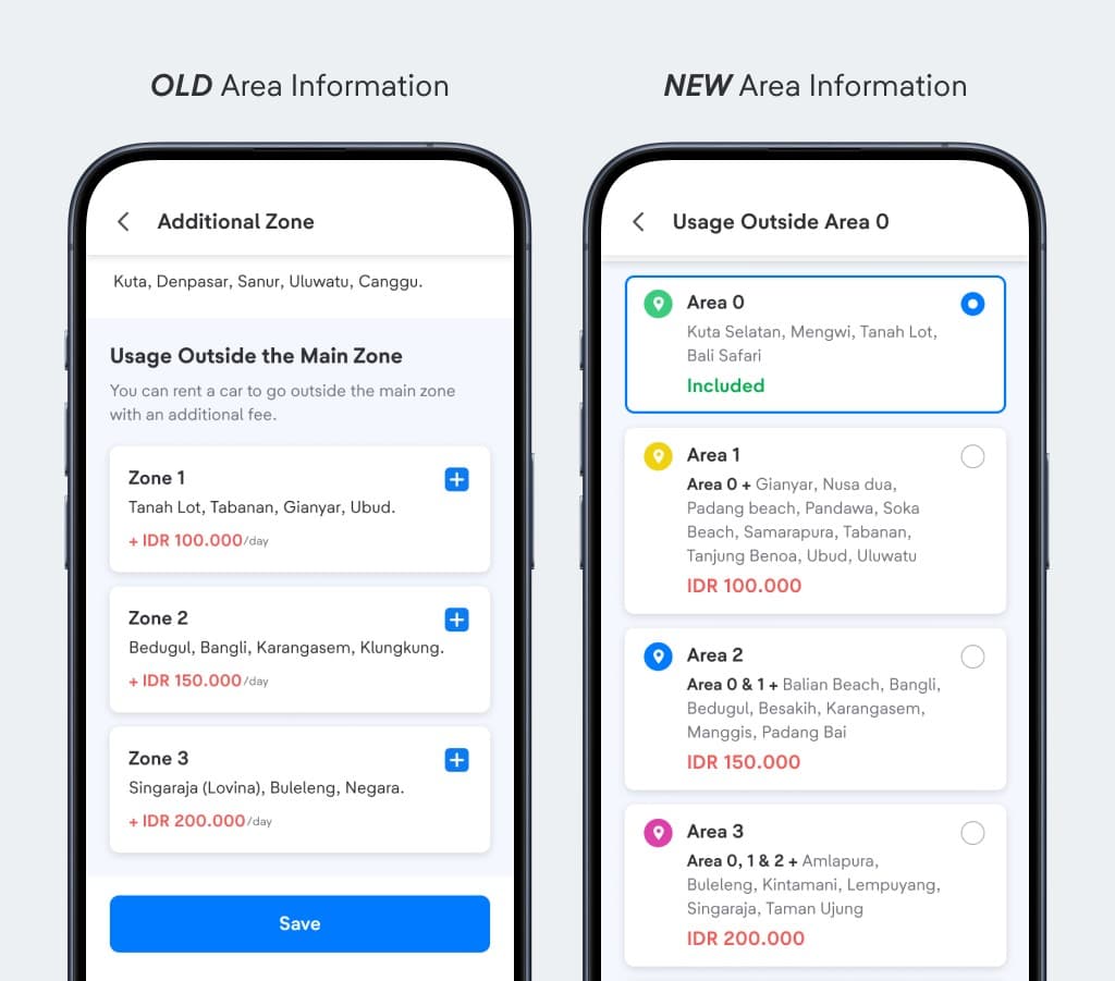 OLD Area Information versus NEW Area Information