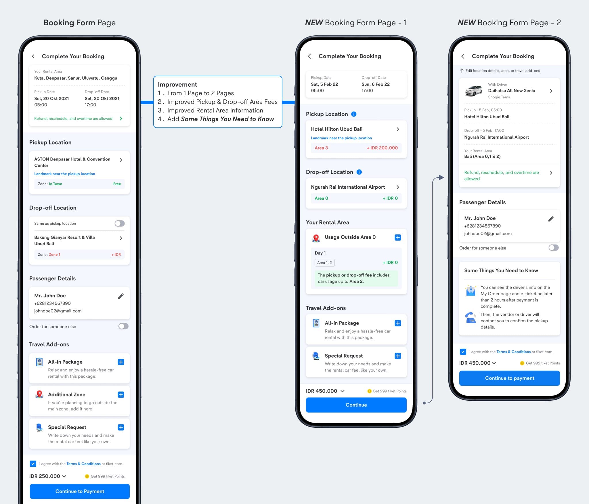 Booking Form Page Improvements — from 1 page to 2 pages