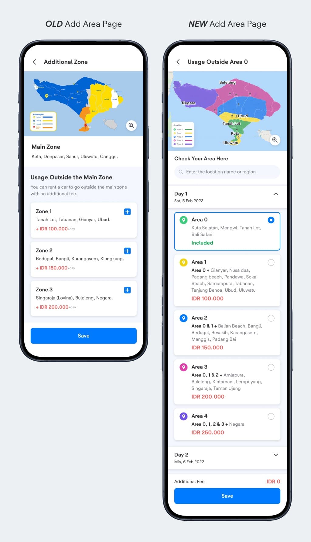OLD Add Area Page versus NEW Add Area Page