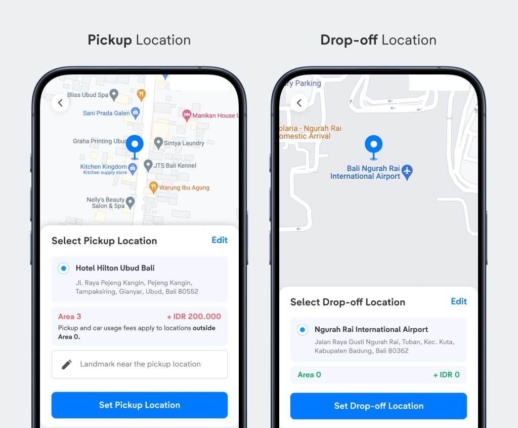 Pickup and Drop-off location Area fees