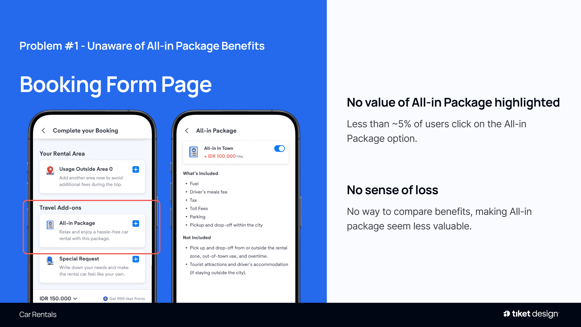 Booking form where the All-in Package option is easy to skip