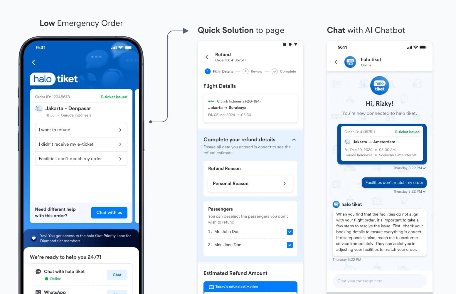 Low Emergency halo tiket screen with self-service prompts above chat and other channels
