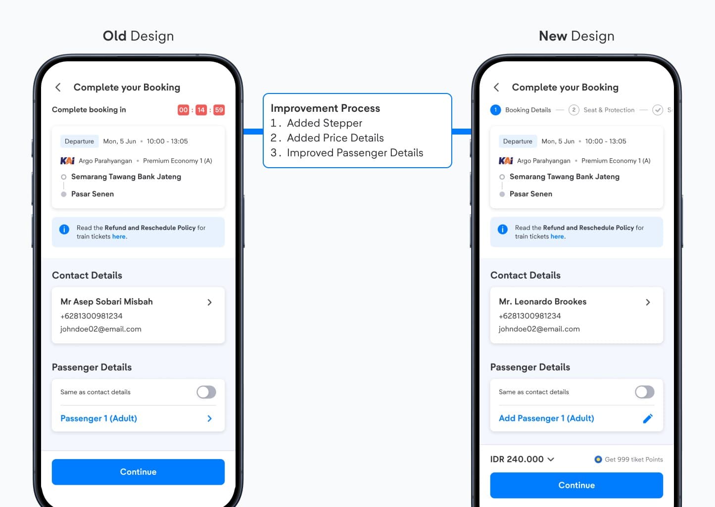 Old Design versus New Design of the Train booking form